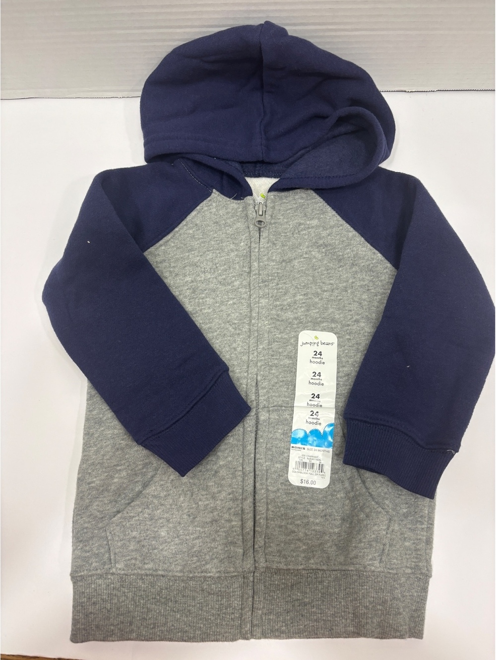 Jumping Beans gray and navy zip hoodie 24 months